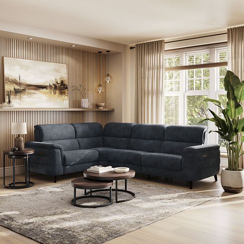 Cassius Right hand Corner Electric Recliner Sofa with Adjustable Power Headrests in Dexter Shadow Fabric