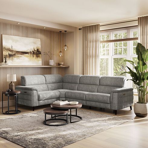 Cassius Right hand Corner Electric Recliner Sofa with Adjustable Power Headrests in Marble Mink Fabric