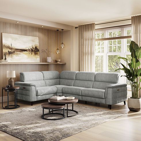 Cassius Right hand Corner Electric Recliner Sofa with Adjustable Power Headrests in Marble Silver Fabric