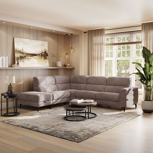 Cassius Right hand Corner Electric Recliner Sofa with Storage Chaise and Power Headrests in Dexter Nutmeg Fabric