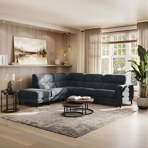 Cassius Right hand Corner Electric Recliner Sofa with Storage Chaise and Power Headrests in Dexter Shadow Fabric