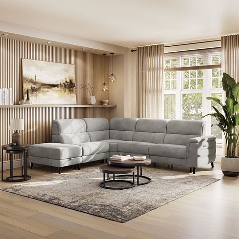 Cassius Right hand Corner Electric Recliner Sofa with Storage Chaise and Power Headrests in Dexter Stone Fabric