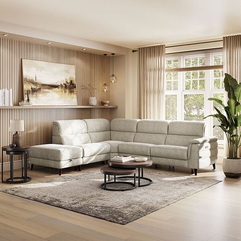 Cassius Right hand Corner Electric Recliner Sofa with Storage Chaise and Power Headrests in Marble Cream Fabric