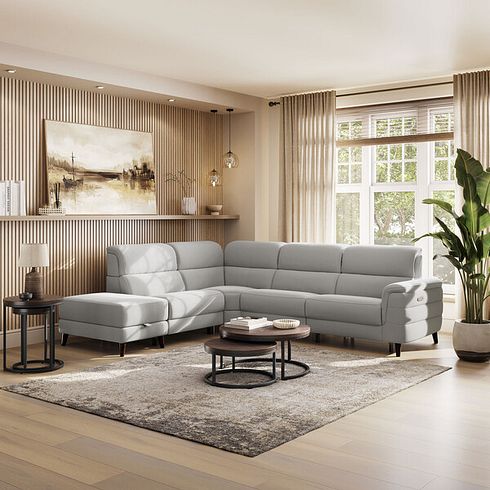 Cassius Right hand Corner Electric Recliner Sofa with Storage Chaise in Bella Lead Grey Fabric