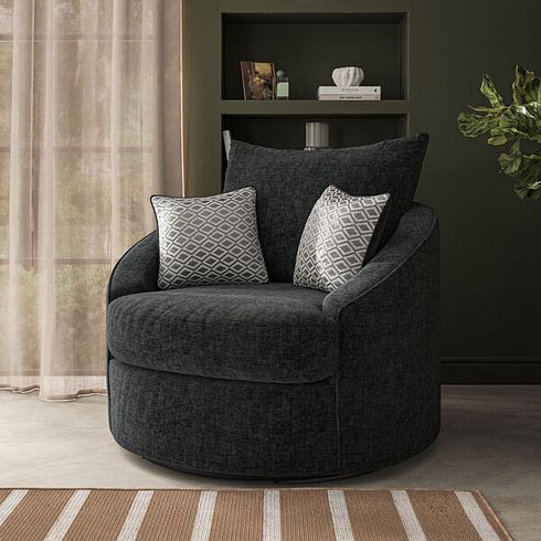 Malvern Swivel Cuddler Chair in Charcoal fabric