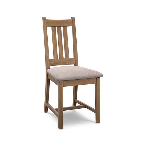 Classic Antique Finish Oak Chair with Dappled Beige Fabric Seat