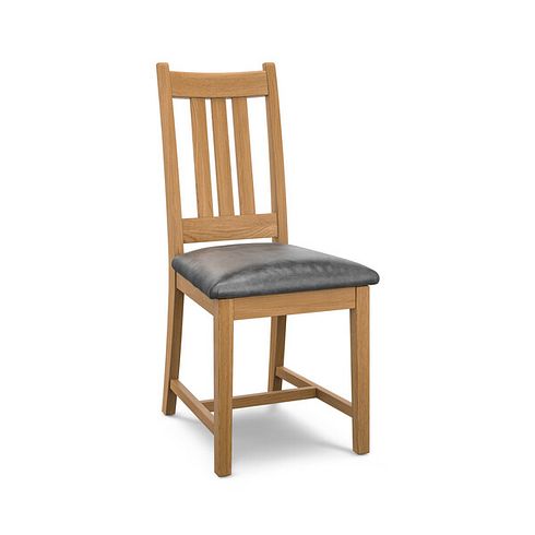 Classic Natural Oak Chair with Vintage Black Leather Look Seat