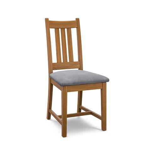 Classic Rustic Oak Chair with Dappled Silver Fabric Seat