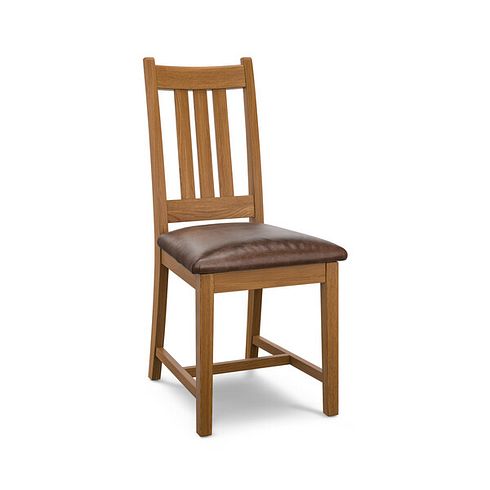 Classic Rustic Oak Chair with Vintage Brown Leather Look Seat