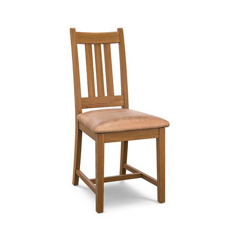 Classic Rustic Oak Chair with Vintage Tan Leather Look Seat