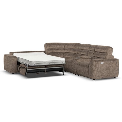 Cohen Large Corner Electric Recliner with Left Hand Sofa Bed and Console in Dapple Chocolate Fabric