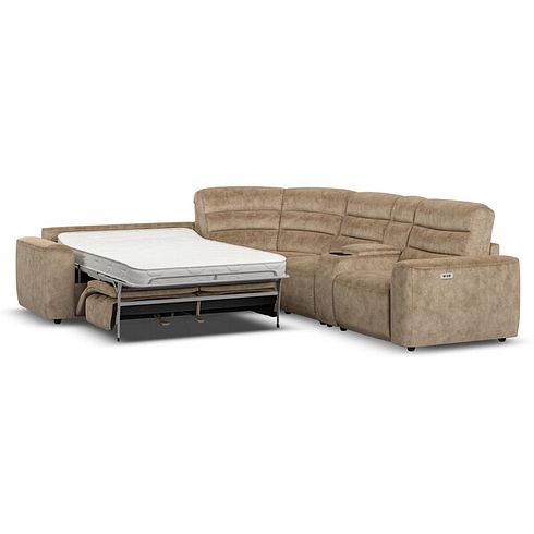 Cohen Large Corner Electric Recliner with Left Hand Sofa Bed and Console in Dapple Taupe Fabric