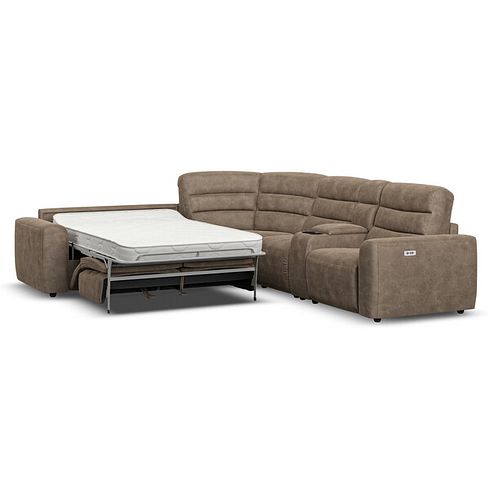 Cohen Large Corner Electric Recliner with Left Hand Sofa Bed and Console in Miller Earth Brown Fabric