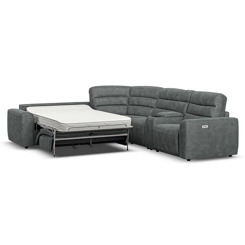 Cohen Large Corner Electric Recliner with Left Hand Sofa Bed and Console in Miller Grey Fabric