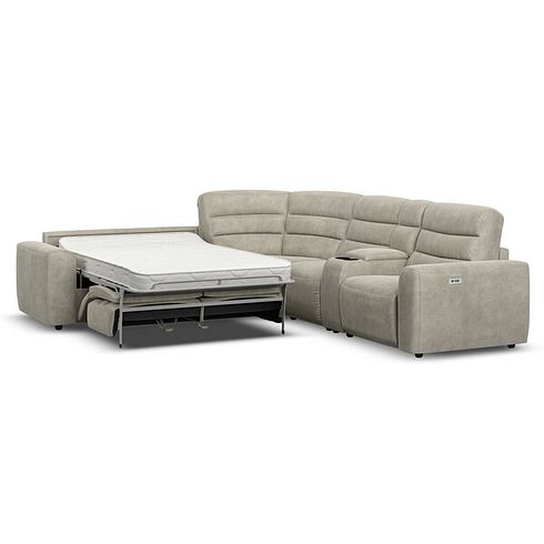 Cohen Large Corner Electric Recliner with Left Hand Sofa Bed and Console in Miller Taupe Fabric