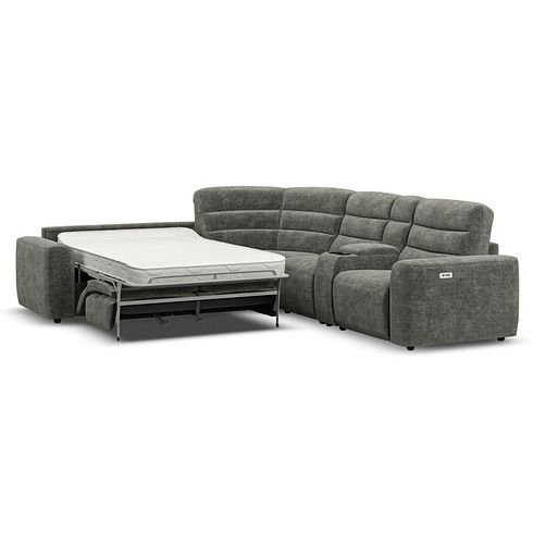 Cohen Large Corner Electric Recliner with Left Hand Sofa Bed and Console in Plush Charcoal Fabric