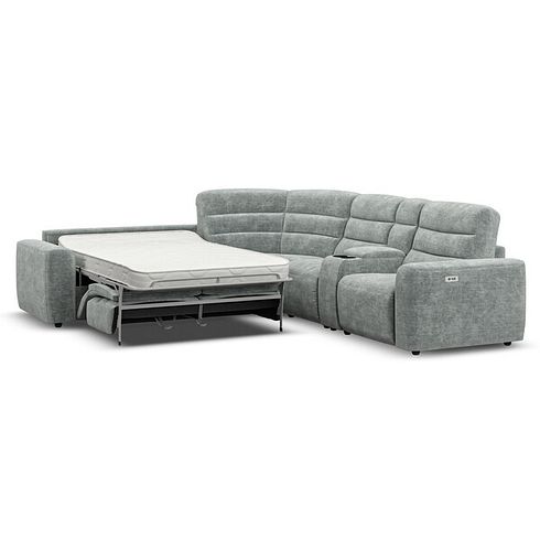 Cohen Large Corner Electric Recliner with Left Hand Sofa Bed and Console in Plush Silver Fabric