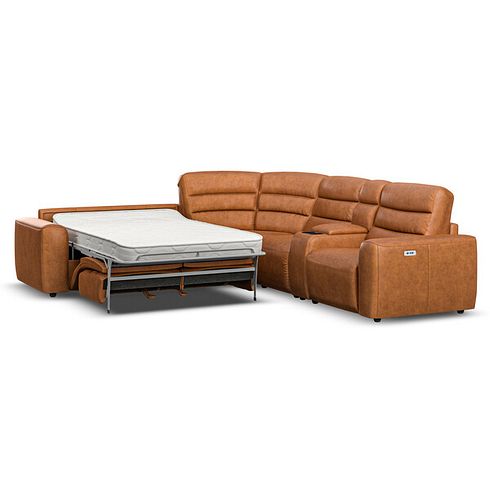 Cohen Large Corner Electric Recliner with Left Hand Sofa Bed and Console in Virgo Cognac Leather