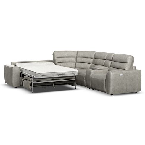 Cohen Large Corner Electric Recliner with Left Hand Sofa Bed and Console in Virgo Platinum Leather