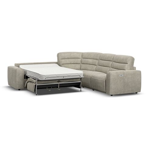 Cohen Large Corner Electric Recliner with Left Hand Sofa Bed in Miller Taupe Fabric