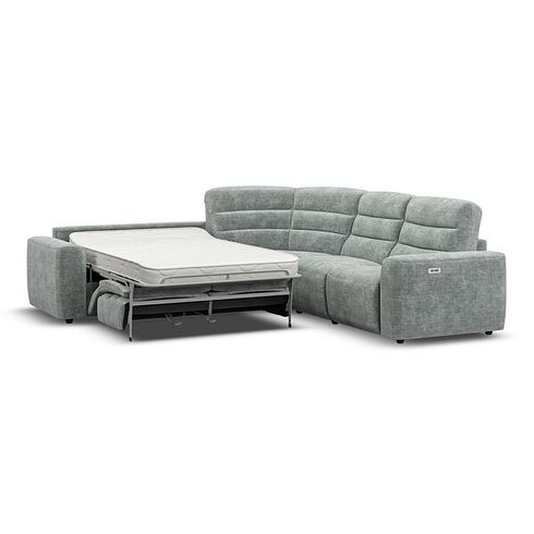 Cohen Large Corner Electric Recliner with Left Hand Sofa Bed in Plush Silver Fabric