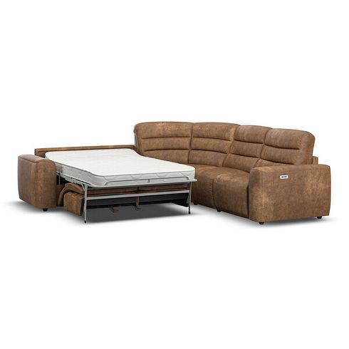 Cohen Large Corner Electric Recliner with Left Hand Sofa Bed in Ranch Brown Fabric