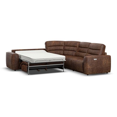 Cohen Large Corner Electric Recliner with Left Hand Sofa Bed in Ranch Dark Brown Fabric