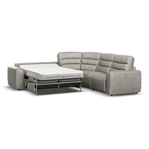 Cohen Large Corner Electric Recliner with Left Hand Sofa Bed in Virgo Platinum Leather
