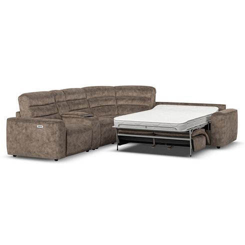 Cohen Large Corner Electric Recliner with Right Hand Sofa Bed and Console in  Dapple Chocolate Fabric