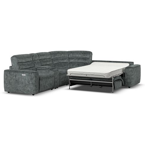 Cohen Large Corner Electric Recliner with Right Hand Sofa Bed and Console in Dapple Grey Fabric