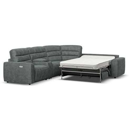 Cohen Large Corner Electric Recliner with Right Hand Sofa Bed and Console in Miller Grey Fabric