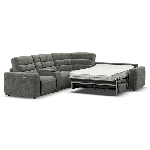 Cohen Large Corner Electric Recliner with Right Hand Sofa Bed and Console in Plush Charcoal Fabric