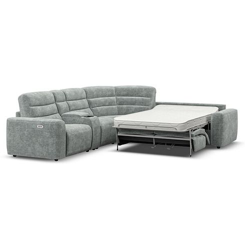 Cohen Large Corner Electric Recliner with Right Hand Sofa Bed and Console in Plush Silver Fabric