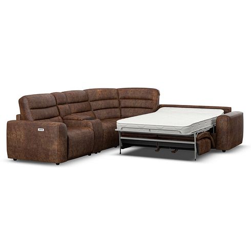 Cohen Large Corner Electric Recliner with Right Hand Sofa Bed and Console in Ranch Dark Brown Fabric