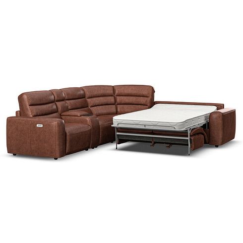 Cohen Large Corner Electric Recliner with Right Hand Sofa Bed and Console in Virgo Chestnut Leather