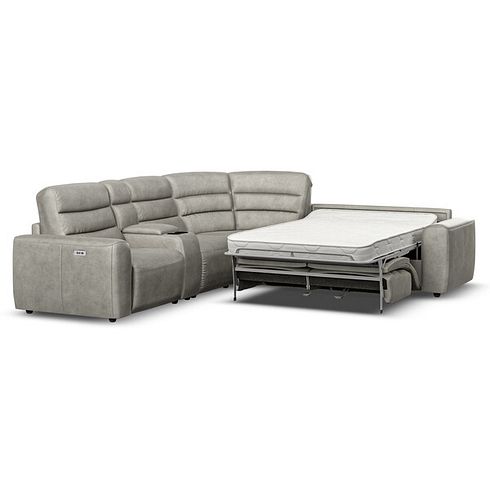 Cohen Large Corner Electric Recliner with Right Hand Sofa Bed and Console in Virgo Platinum Leather