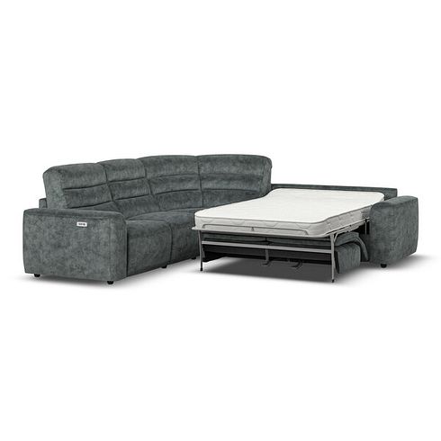Cohen Large Corner Electric Recliner with Right Hand Sofa Bed in Dapple Grey Fabric
