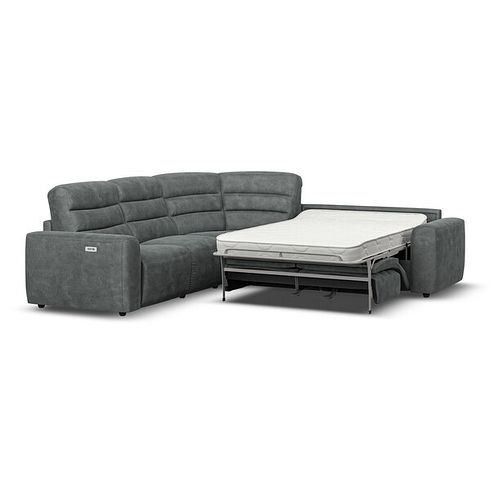 Cohen Large Corner Electric Recliner with Right Hand Sofa Bed in Miller Grey Fabric