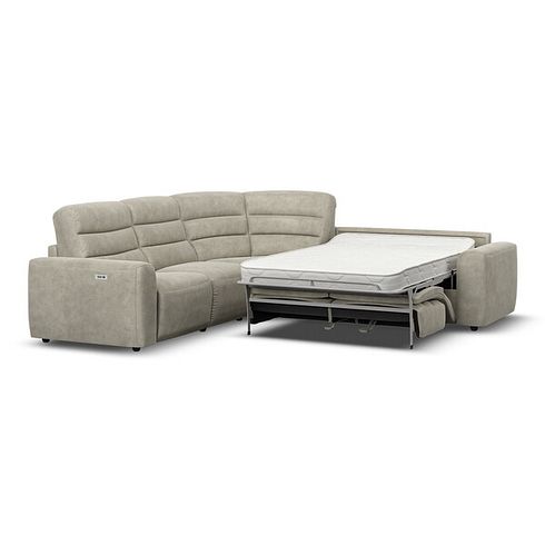 Cohen Large Corner Electric Recliner with Right Hand Sofa Bed in Miller Taupe Fabric