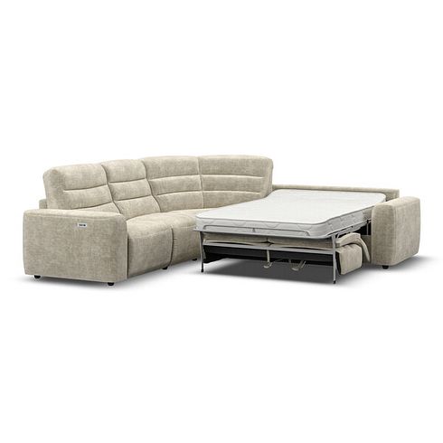 Cohen Large Corner Electric Recliner with Right Hand Sofa Bed in Plush Beige Fabric