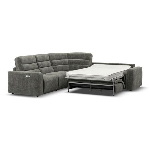 Cohen Large Corner Electric Recliner with Right Hand Sofa Bed in Plush Charcoal Fabric