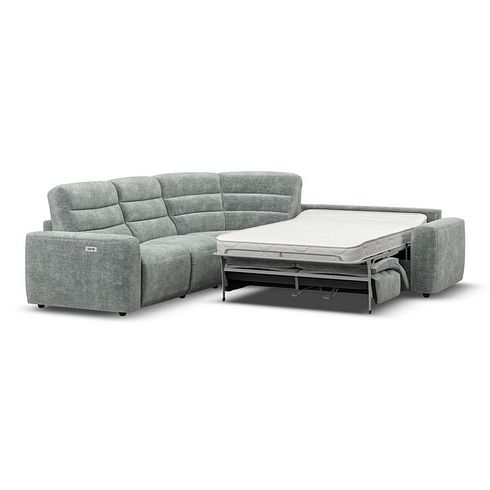 Cohen Large Corner Electric Recliner with Right Hand Sofa Bed in Plush Silver Fabric