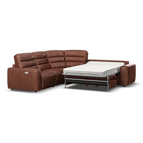 Cohen Large Corner Electric Recliner with Right Hand Sofa Bed in Virgo Chestnut Leather