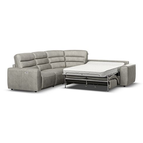 Cohen Large Corner Electric Recliner with Right Hand Sofa Bed in Virgo Platinum Leather