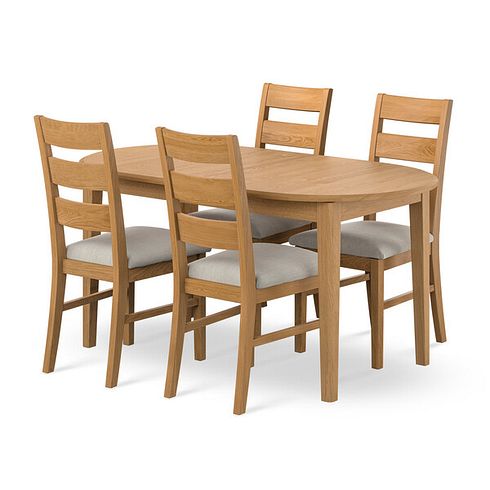 Corton Natural Extending Dining Table and 4 Linear Natural Oak Chair with Verona Cream Fabric