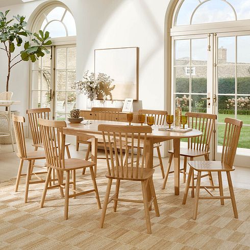 Corton Natural Oak Oval Extending Dining Table 160-200cm + 8 Kingham Natural Oak Spindle Chair