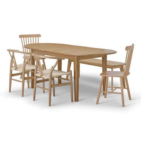 Corton Natural Oak Oval Extending Dining Table with 4 Chairs and 1 Bench