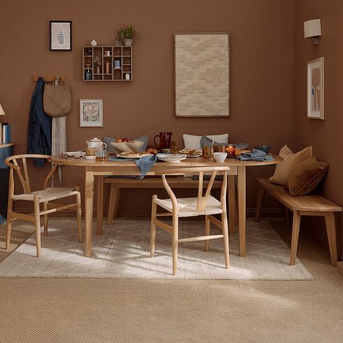 Corton Natural Oak Oval Extending Dining Table with 2 Chairs and 2 Benches