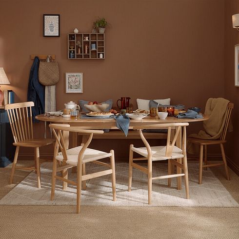 Corton Natural Oak Oval Extending Dining Table with 4 Chairs and 1 Bench