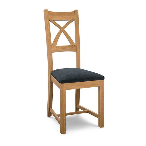 Cross Back Natural Solid Oak Chair with Verona Charcoal Fabric Seat